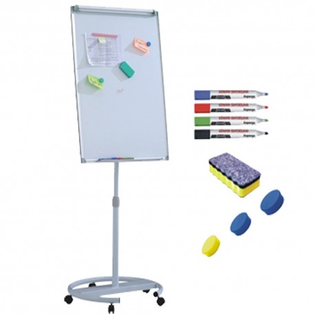 Flipchart mobil, Premium, 70x100 cm, inaltime ajustabila + accesorii: markere, burete, magneti