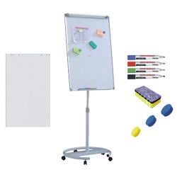 Flipchart mobil, Premium, 70x100 cm, inaltime ajustabila + accesorii: hartie flipchart, markere, burete, magneti